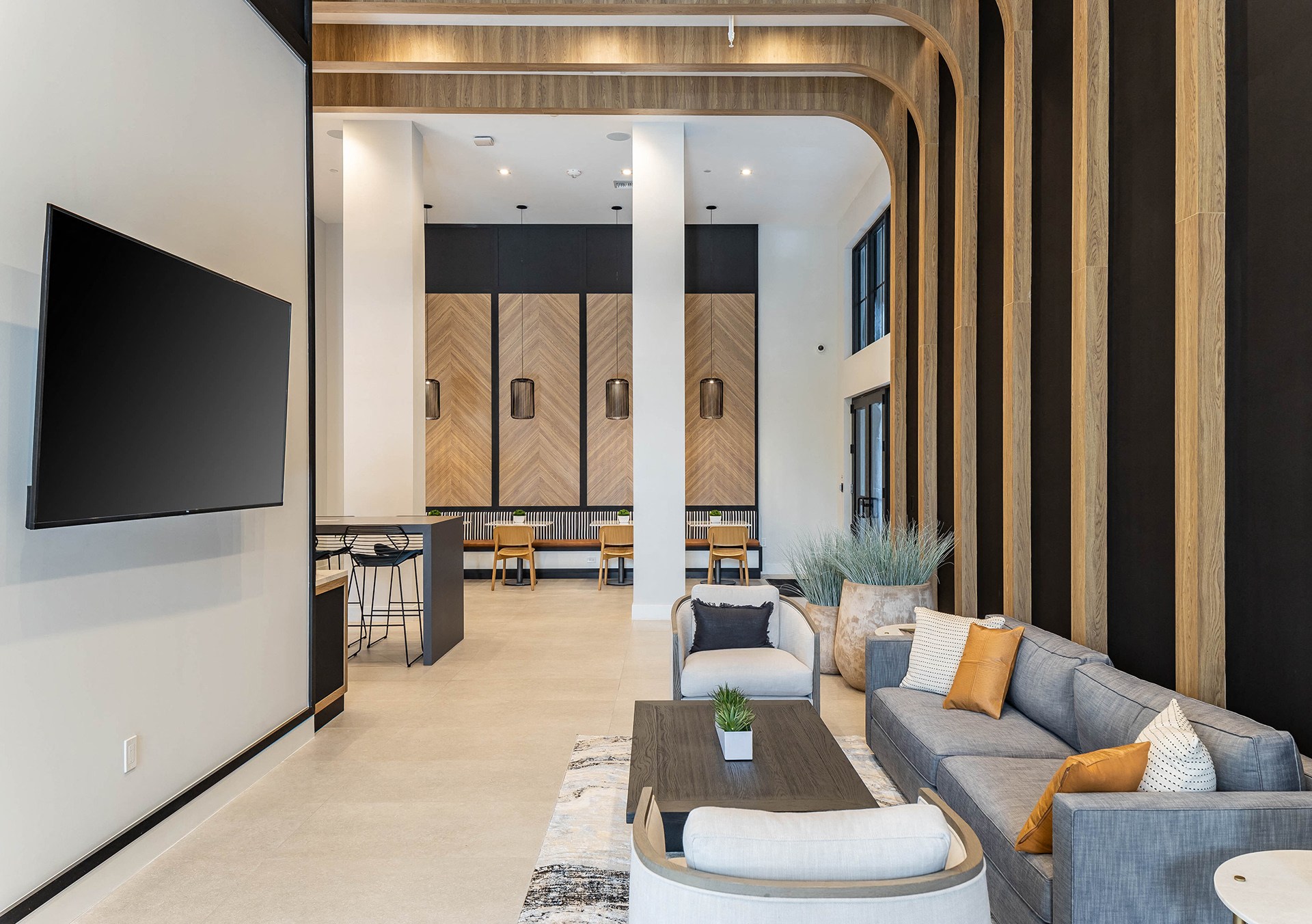 a living room with a couch and a tv